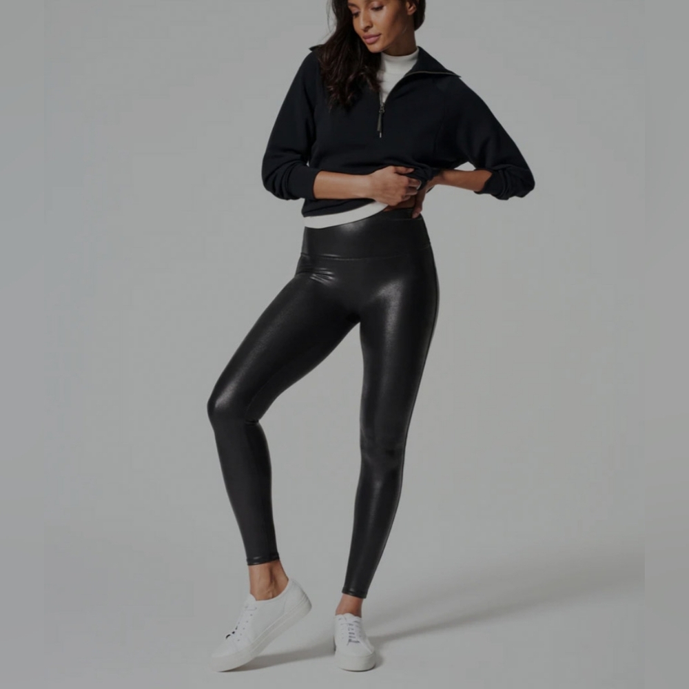 SPANX Faux Leather Stretch Leggings, Size Large